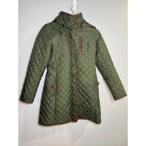 Ralph Lauren Quilted Barn Jacket Green‎ Brown Trim Full Zip PXS